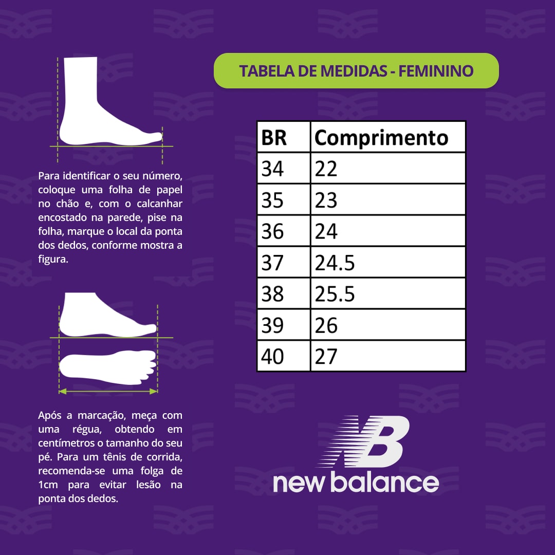 Tabela tamanho clearance tenis new balance