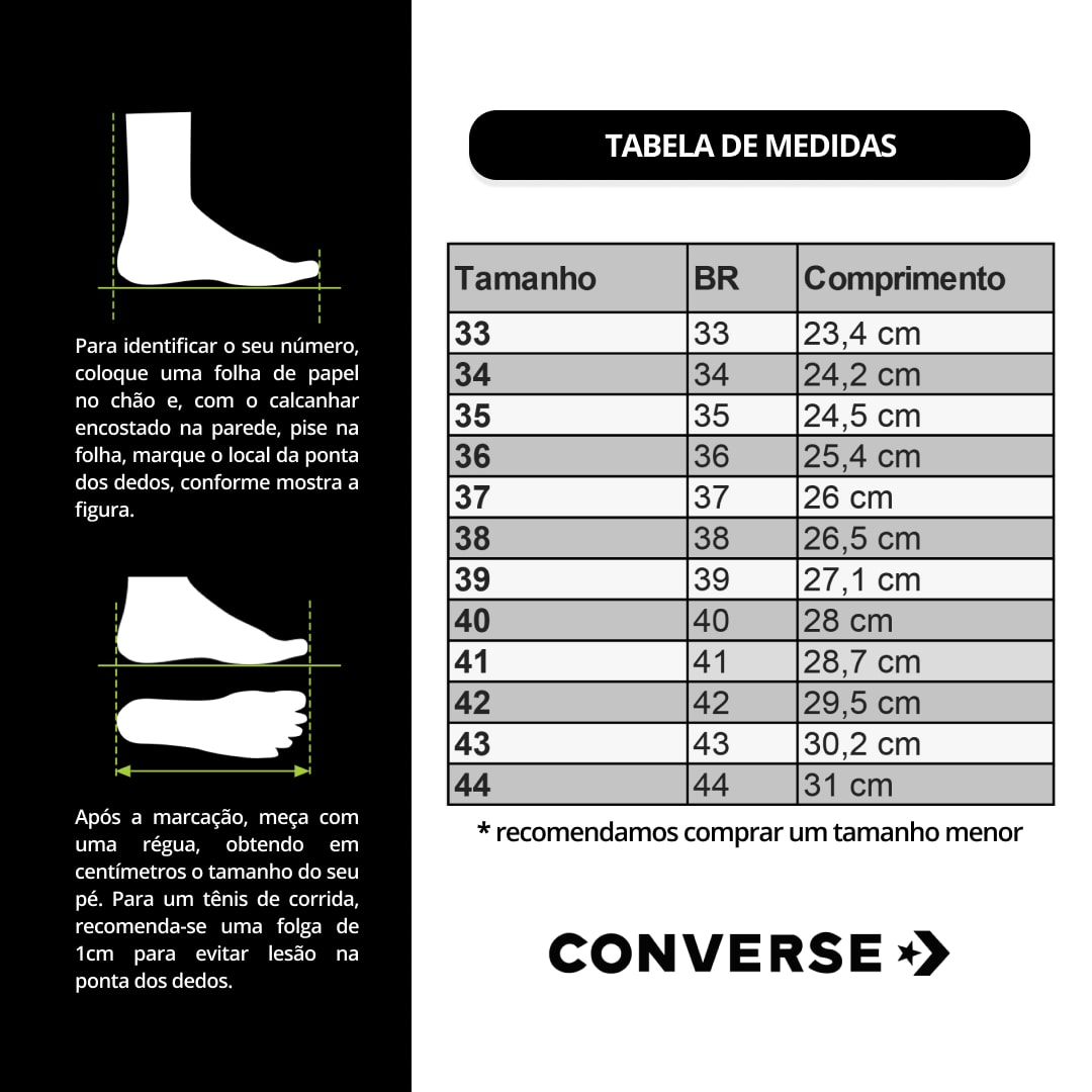 Tabela de hot sale tamanhos converse