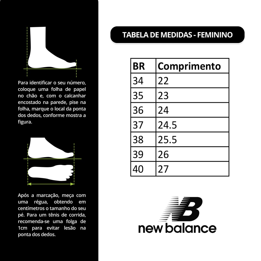 Tabela tamanho tenis 2025 new balance infantil