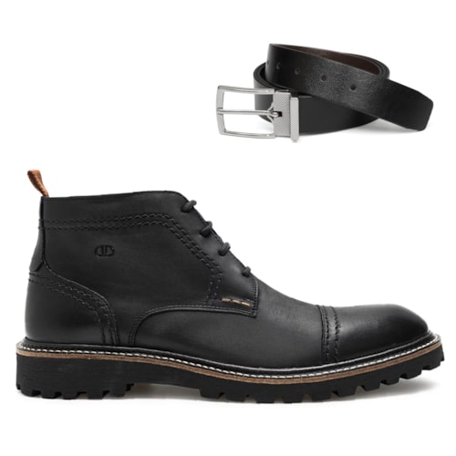 Bota Couro Democrata Masculina Garage Cross Cano Curto 295101+Cinto Masculino Dupla Face