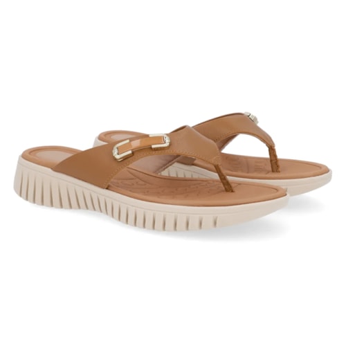 Chinelo Usaflex Feminino Em Couro Salto Plataforma Enfeite UC0403