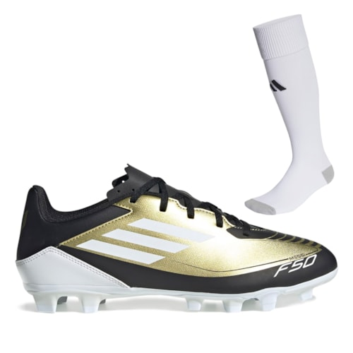 Chuteira Campo Adidas F50 Club Messi+Meião Adidas Milano 23 Futebol