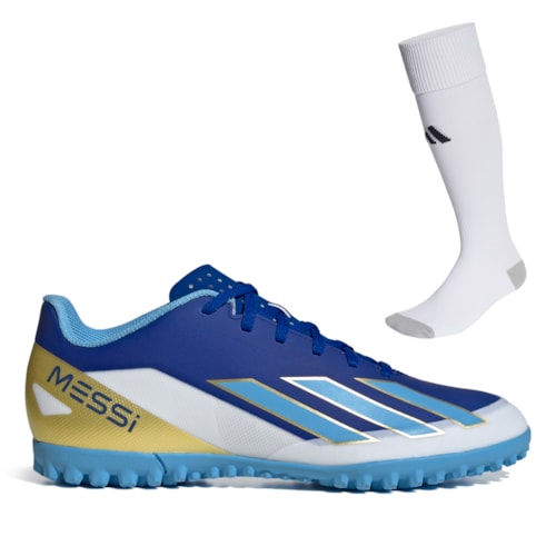 Chuteira Society Adidas X Crazyfast Club Messi+Meião Adidas Milano 23 Futebol