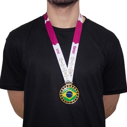 Kit 5 Medalhas Color Sports Premium Exclusivas Copa Qatar 2022 Brinde