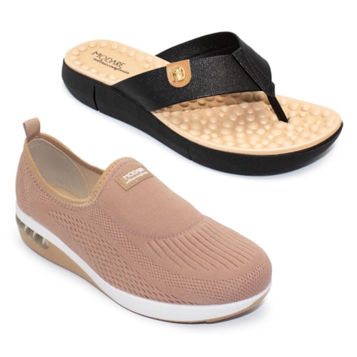 Kit Ultraconforto Modare Feminino Tênis Slip On + Tamanco Sense Flex