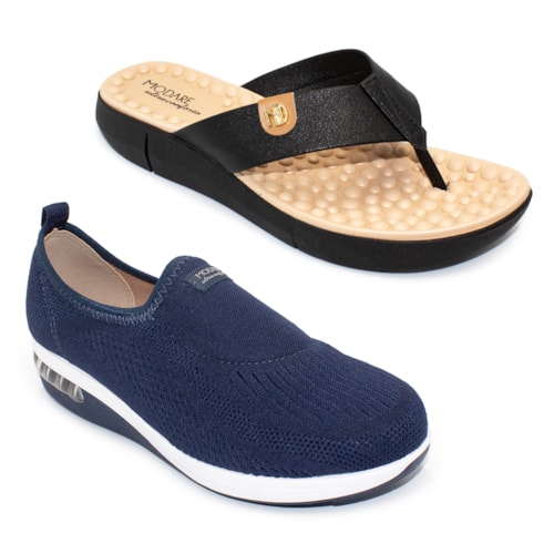 Kit Ultraconforto Modare Feminino Tênis Slip On + Tamanco Sense Flex