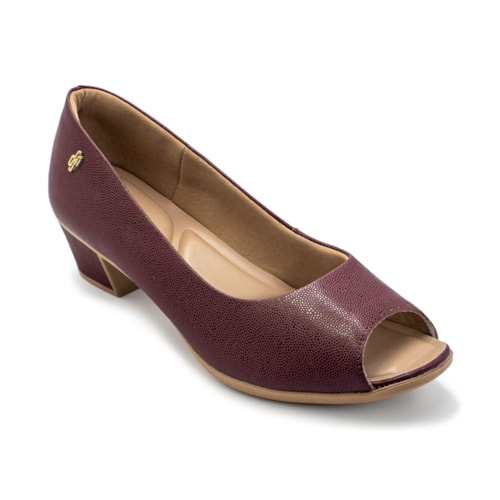 Sapato Peep Toe Usaflex Feminino Em Couro Salto Bloco Textura MM1504