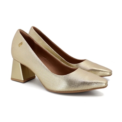 Scarpin Usaflex Feminino Casual Salto Bloco Couro Bico Fino AI1303