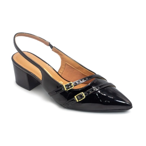 Scarpin Vizzano Feminino Slingback Fivelas Salto Bloco 1220