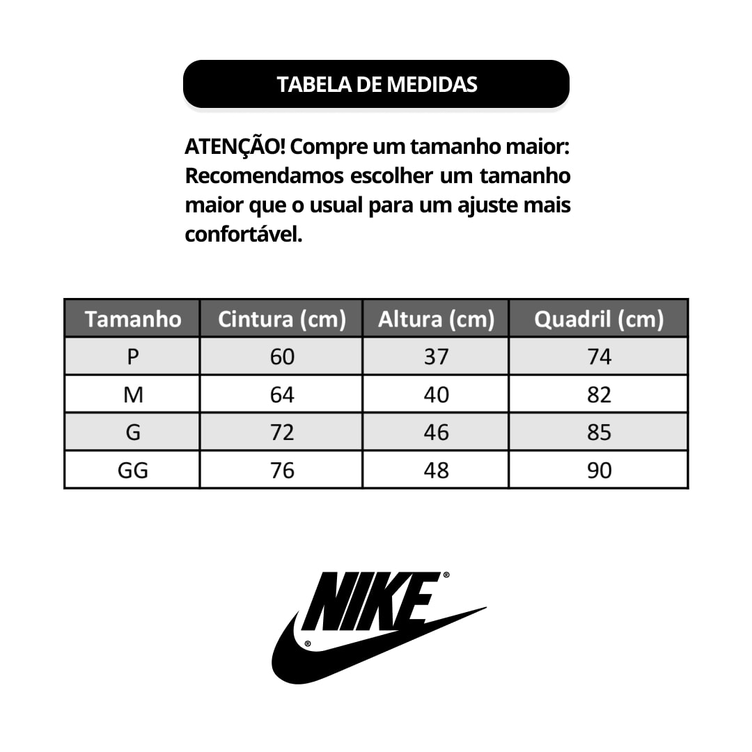 Tabela de medidas shops nike masculino