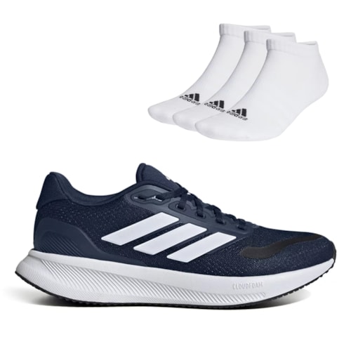 Tênis Adidas Feminino Runfalcon 5 + 3 Pares Meia Adidas Cano Baixo Sportswear Low-Cut