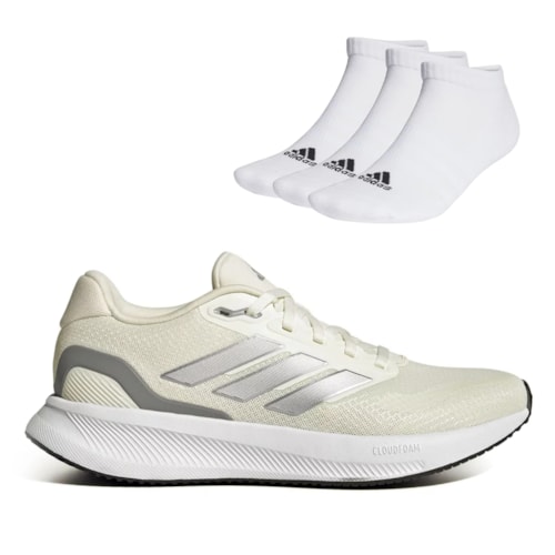 Tênis Adidas Feminino Runfalcon 5 + 3 Pares Meia Adidas Cano Baixo Sportswear Low-Cut