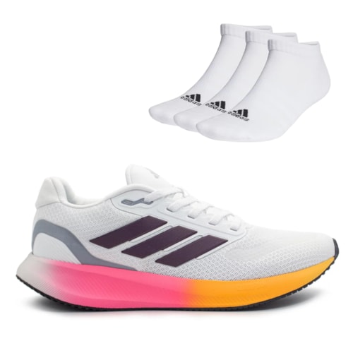 Tênis Adidas Feminino Runfalcon 5 + 3 Pares Meia Adidas Cano Baixo Sportswear Low-Cut