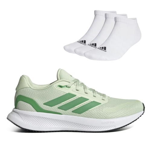 Tênis Adidas Feminino Runfalcon 5 + 3 Pares Meia Adidas Cano Baixo Sportswear Low-Cut