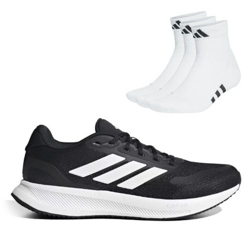 Tênis Adidas Masculino Runfalcon 5 + 3 Pares Meia Adidas Cano Médio Acolchoada Performance 