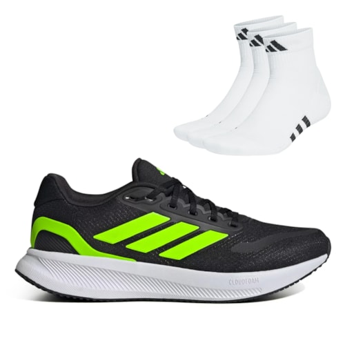 Tênis Adidas Masculino Runfalcon 5 + 3 Pares Meia Adidas Cano Médio Acolchoada Performance 