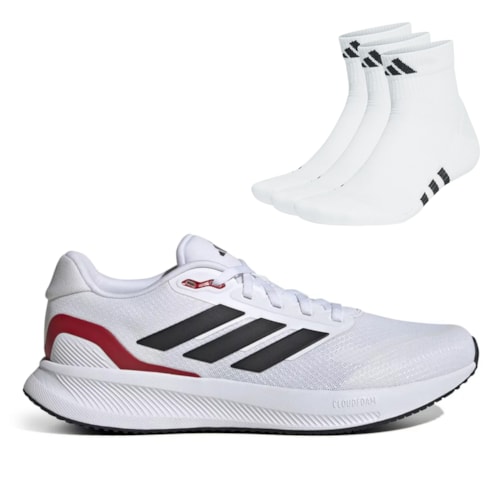 Tênis Adidas Masculino Runfalcon 5 + 3 Pares Meia Adidas Cano Médio Acolchoada Performance 