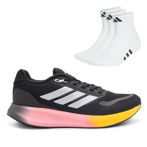 Tênis Adidas Masculino Runfalcon 5 + 3 Pares Meia Adidas Cano Médio Acolchoada Performance