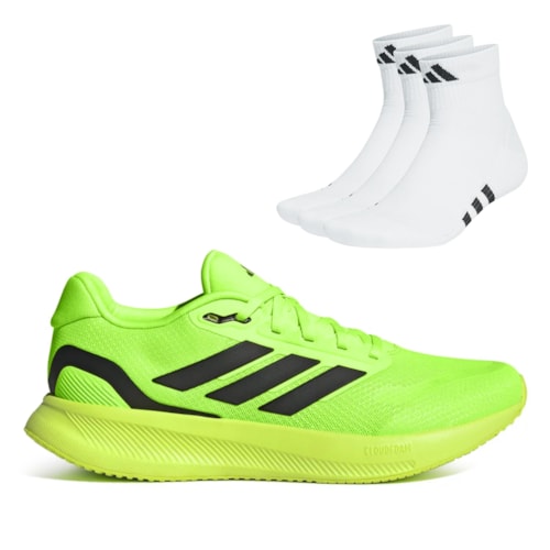 Tênis Adidas Masculino Runfalcon 5 + 3 Pares Meia Adidas Cano Médio Acolchoada Performance