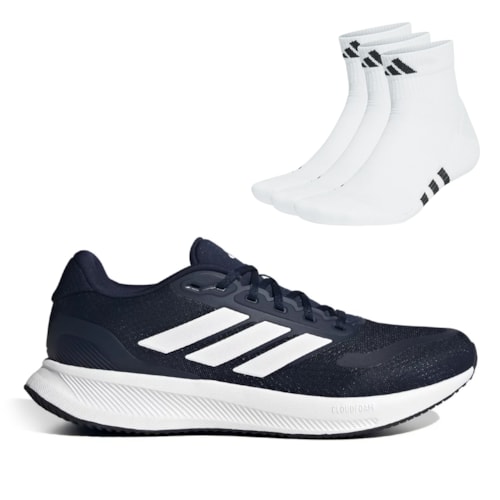 Tênis Adidas Masculino Runfalcon 5 + 3 Pares Meia Adidas Cano Médio Acolchoada Performance