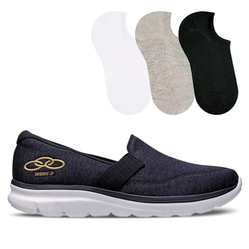 Tênis Olympikus Feminino Slip On Angel 3 Casual + 3 Pares de Meias Color Sports