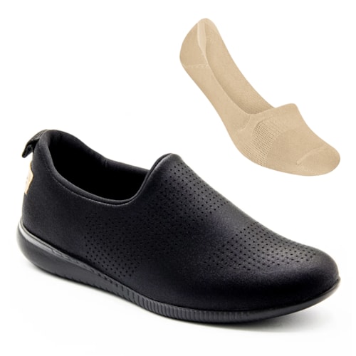 Tênis Usaflex Feminino Slip-On Conforto AF0607 + Meia Selene Sapatilha Invisível 7760.001