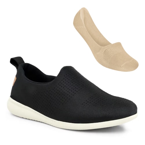 Tênis Usaflex Feminino Slip-On Conforto AF0607 + Meia Selene Sapatilha Invisível 7760.001