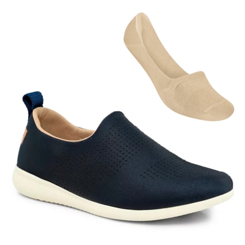 Tênis Usaflex Feminino Slip-On Conforto AF0607 + Meia Selene Sapatilha Invisível 7760.001