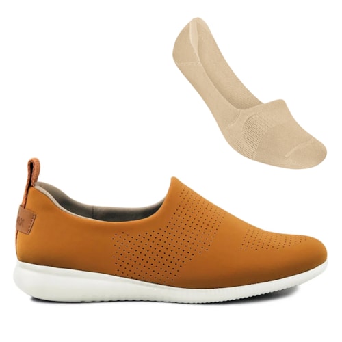 Tênis Usaflex Feminino Slip-On Conforto AF0607 + Meia Selene Sapatilha Invisível 7760.001