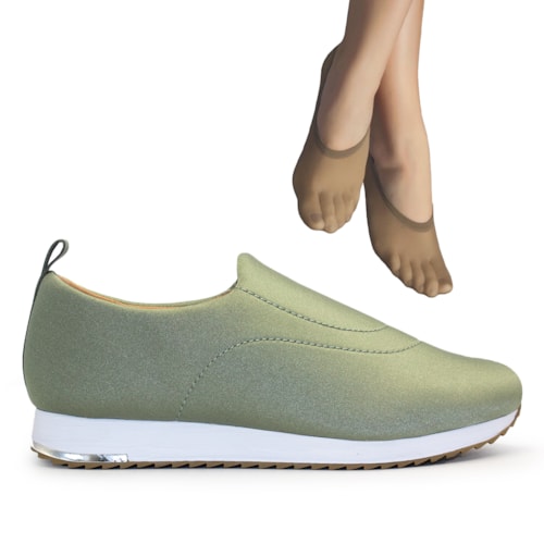 Tênis Usaflex Feminino Slip On Elastano V9103+2P de Meias Color Sports Sapatilha 9055