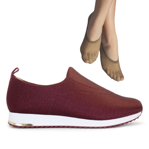 Tênis Usaflex Feminino Slip On Elastano V9103+2P de Meias Color Sports Sapatilha 9055