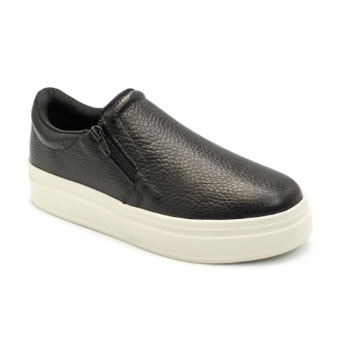 Tênis Usaflex Feminino Slip On Em Couro Plataforma Zíper Casual AL1003