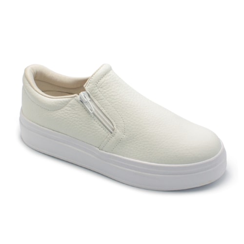 Tênis Usaflex Feminino Slip On Em Couro Plataforma Zíper Casual AL1003