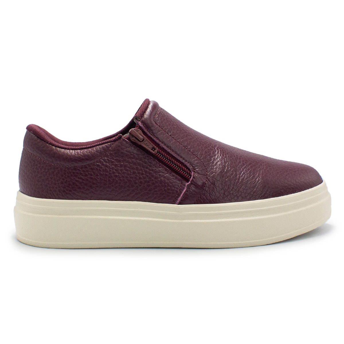 Tênis Usaflex Feminino Slip On Em Couro Plataforma Zíper Casual AL1003